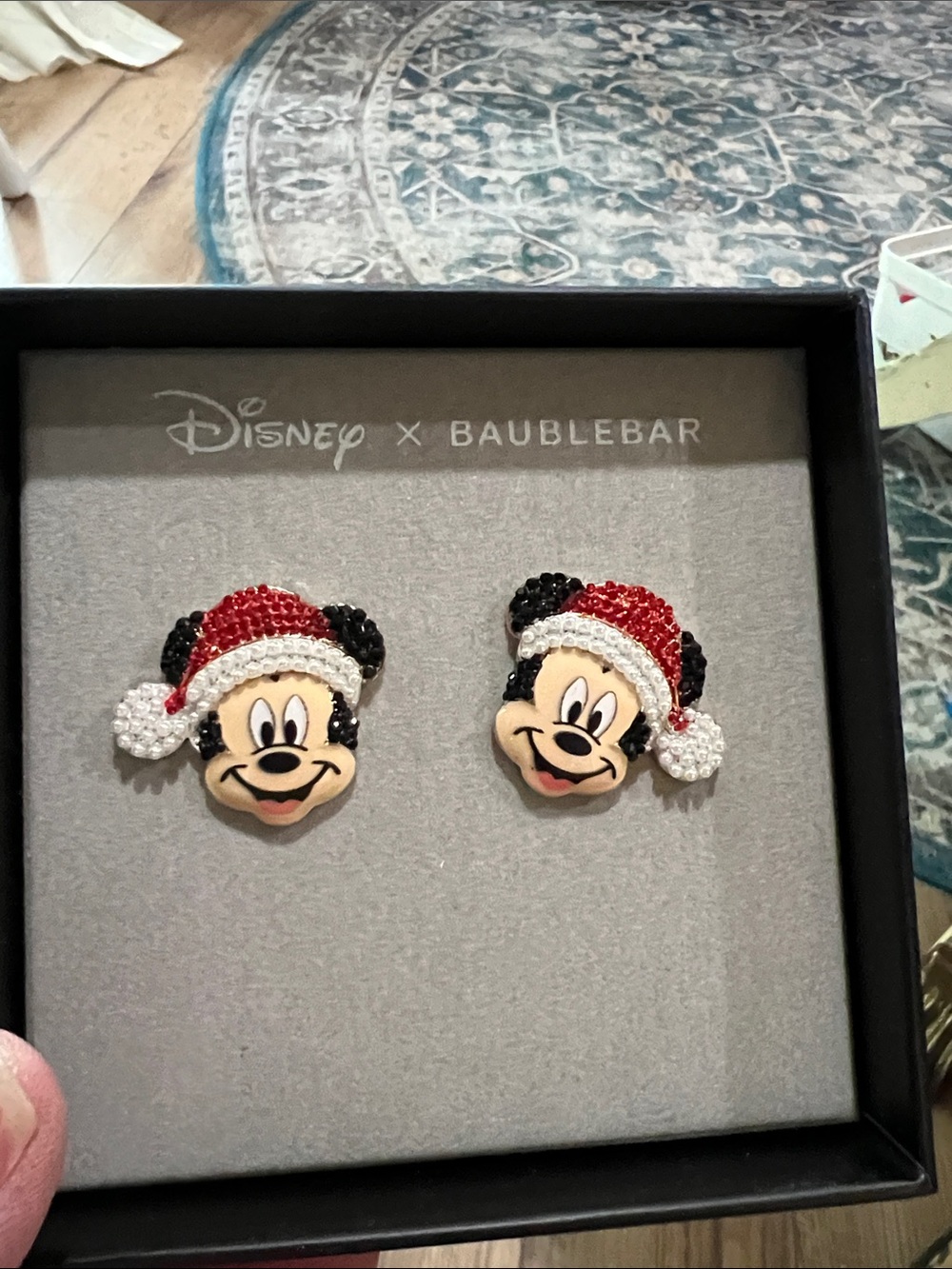 BaubleBar Kids Mickey Mouse Red, White & Black Santa Stud Earrings
